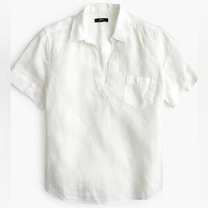 J. Crew Short Sleeve Popover White Linen Top Womens Size Large